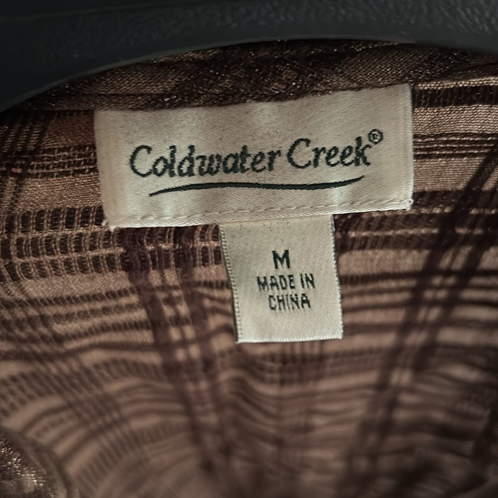 NWOT. Coldwater Creek brown shimmer striped linen blend summer evening blouse. - Picture 7 of 8